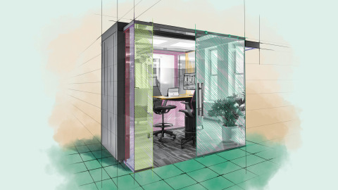 drawing of an office pod