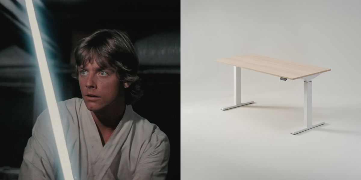Luke Skywalker next to an image of Migration SE by Steelcase